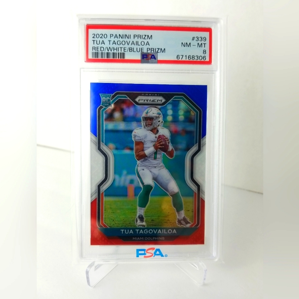 2020 Panini Prizm Tua Tagovailoa RC Red/White/Blue Prizm # 339 - PSA 8
